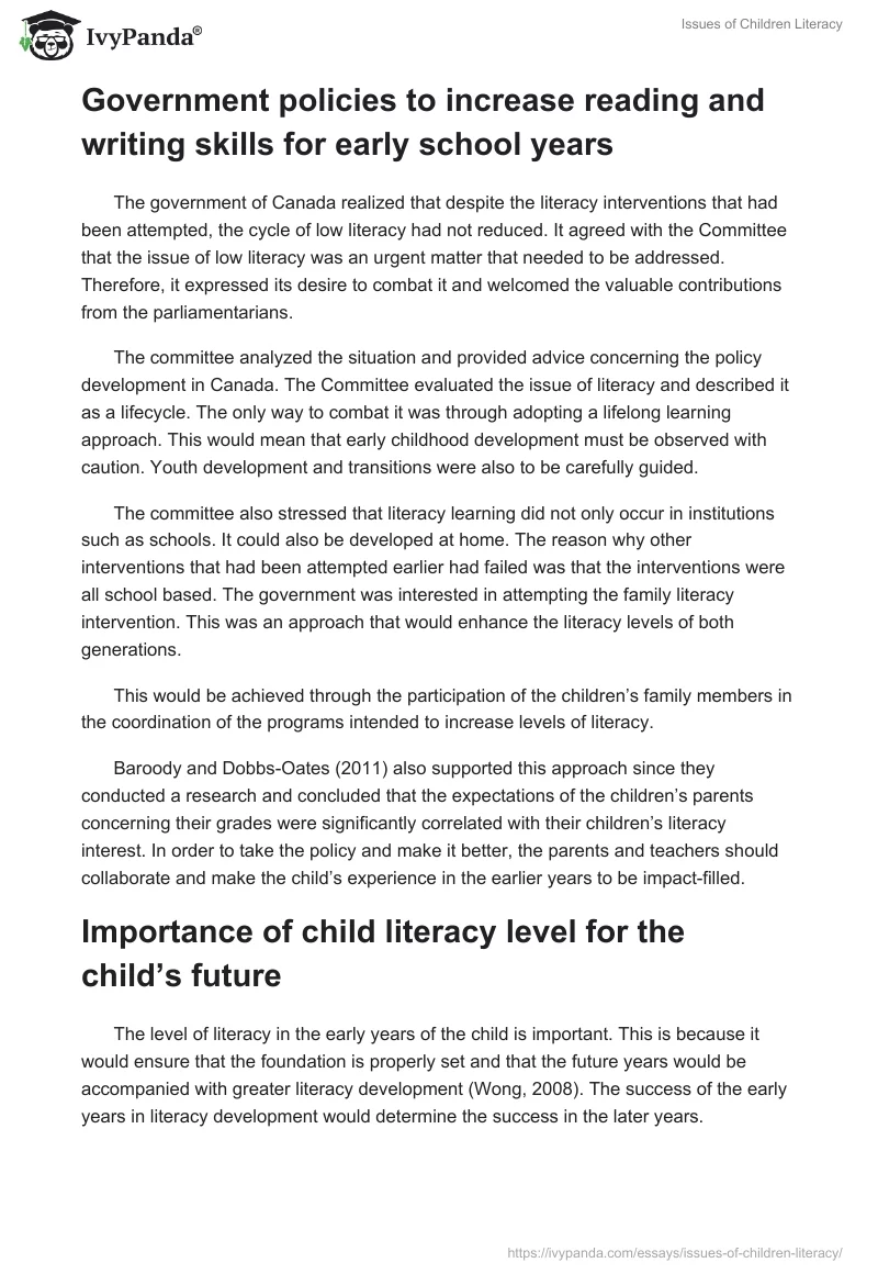 Issues of Children Literacy. Page 2