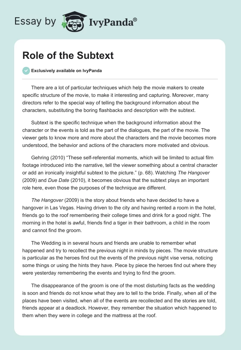 Role of the Subtext. Page 1