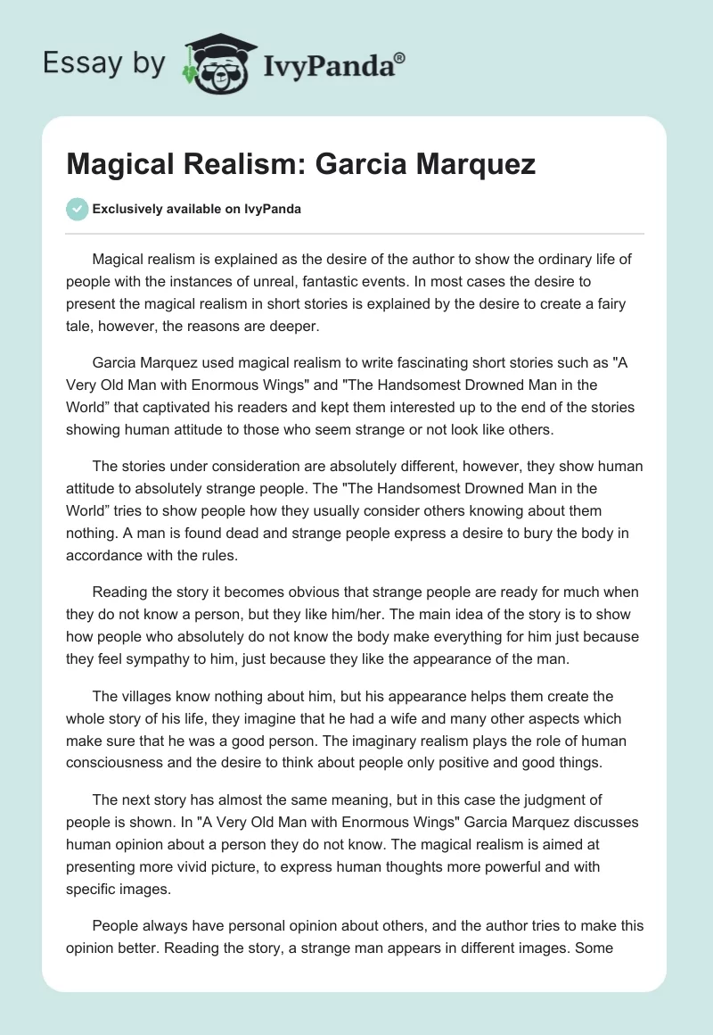 Magical Realism: Garcia Marquez. Page 1