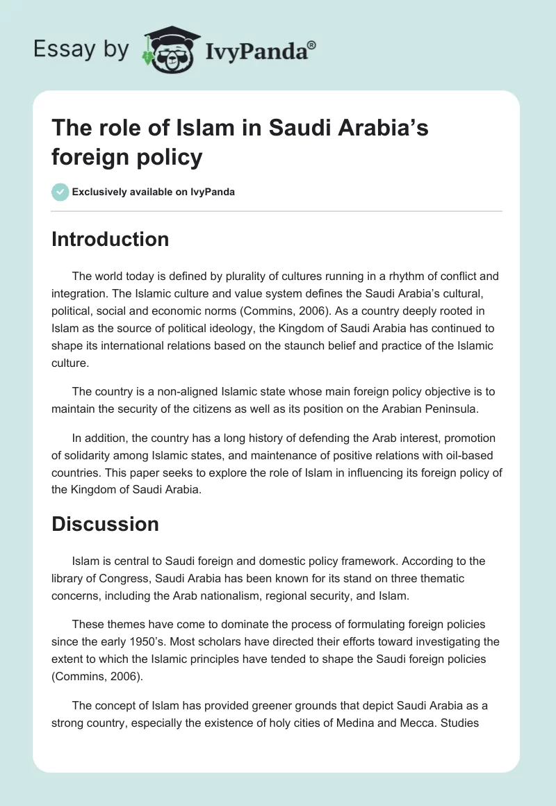 The role of Islam in Saudi Arabia’s foreign policy. Page 1