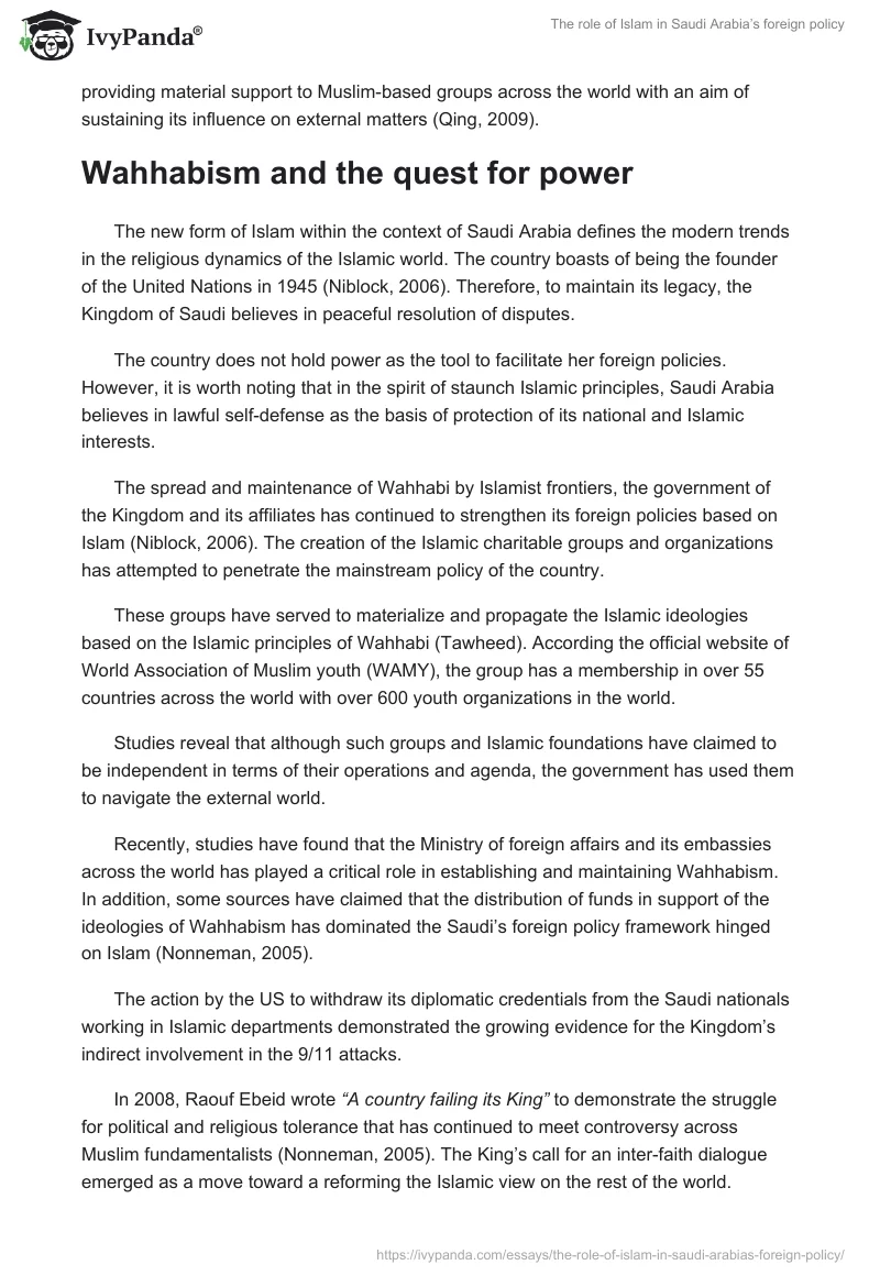 The role of Islam in Saudi Arabia’s foreign policy. Page 4