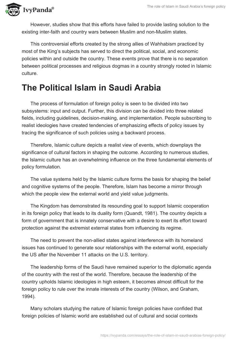 The role of Islam in Saudi Arabia’s foreign policy. Page 5