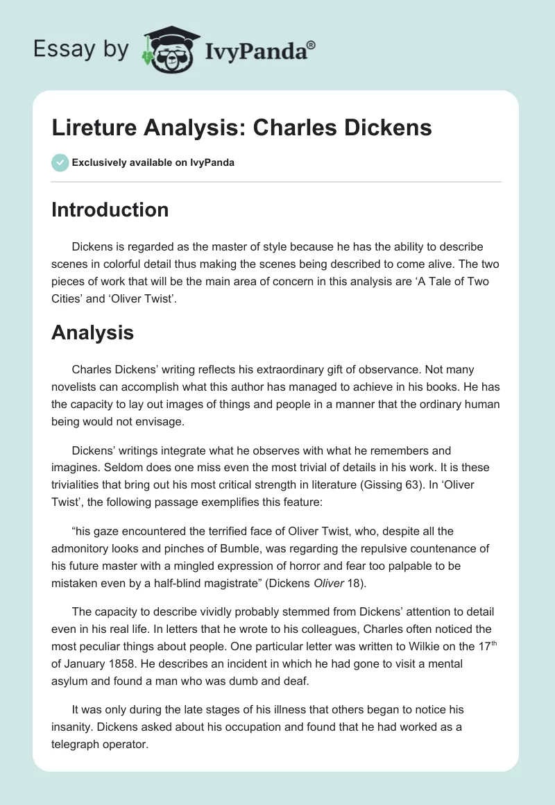 Lireture Analysis: Charles Dickens. Page 1