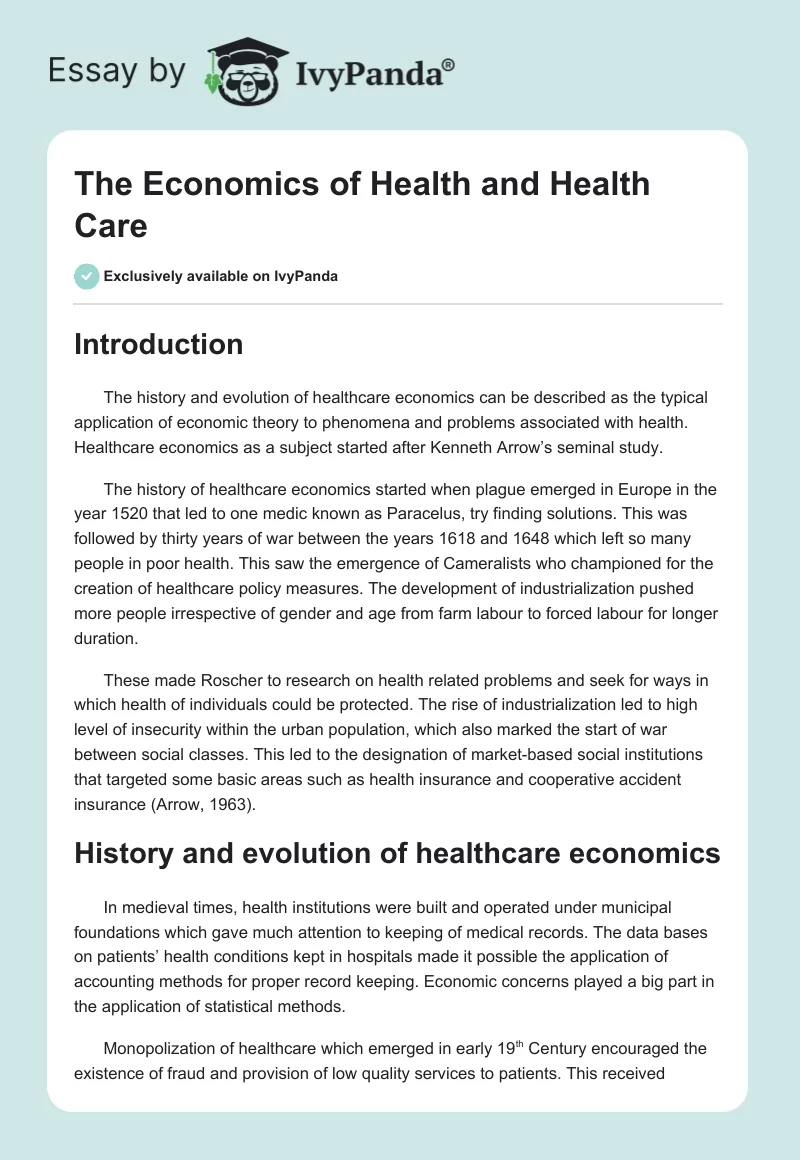 The Economics of Health and Health Care. Page 1