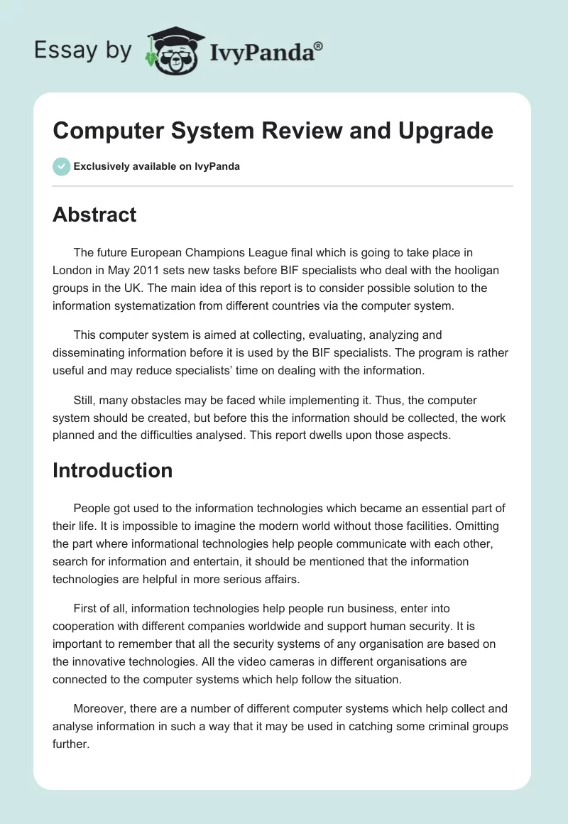 Computer System Review and Upgrade. Page 1