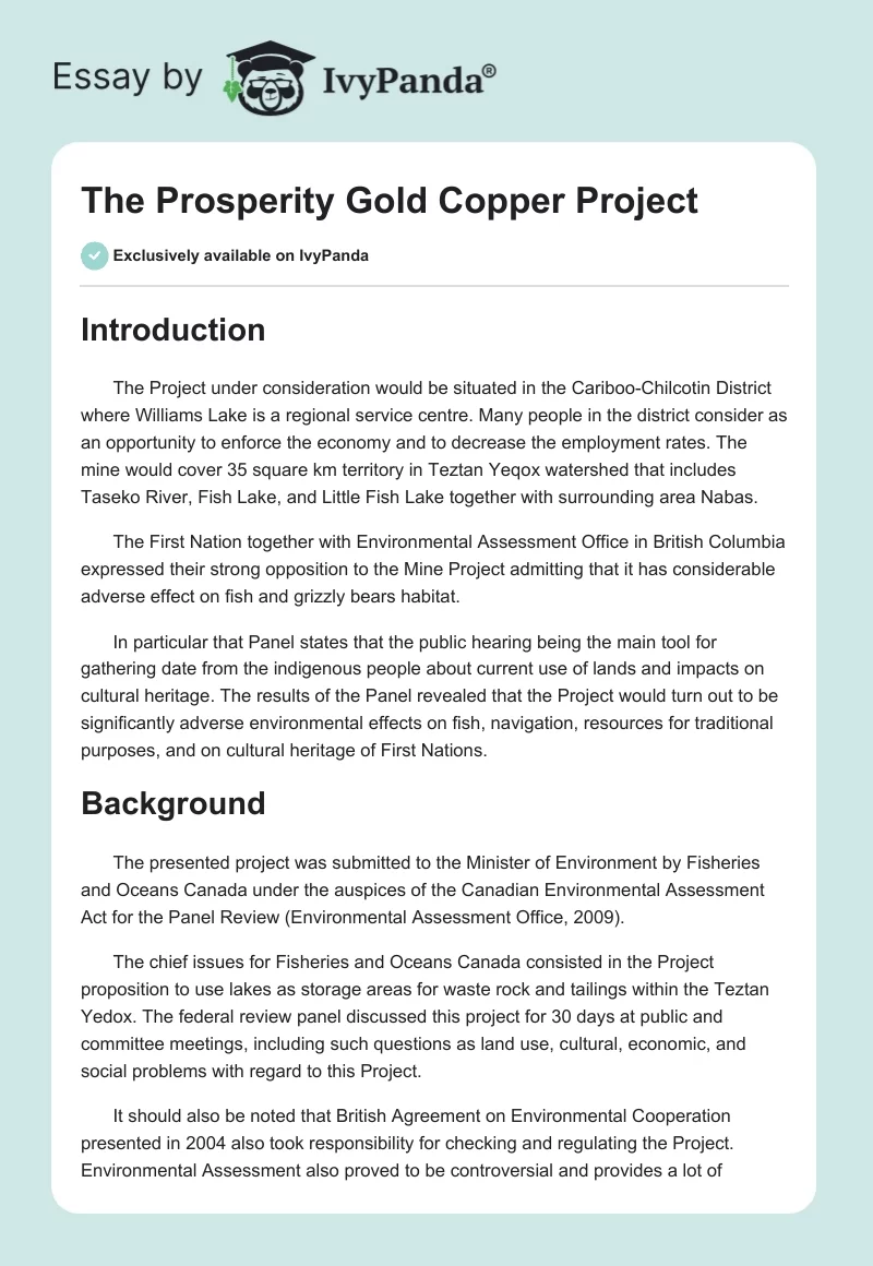 The Prosperity Gold Copper Project. Page 1