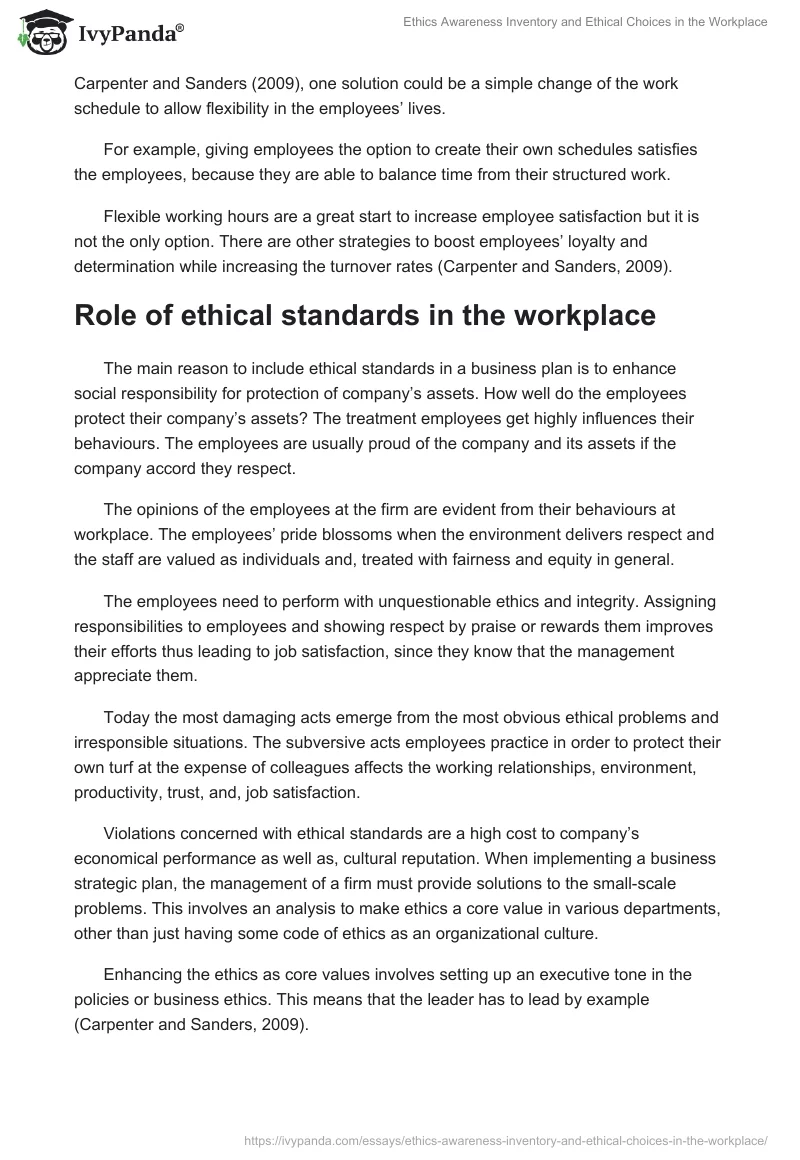 Ethics Awareness Inventory and Ethical Choices in the Workplace. Page 2