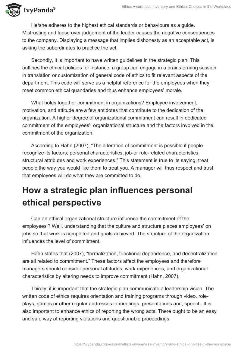 Ethics Awareness Inventory and Ethical Choices in the Workplace. Page 3