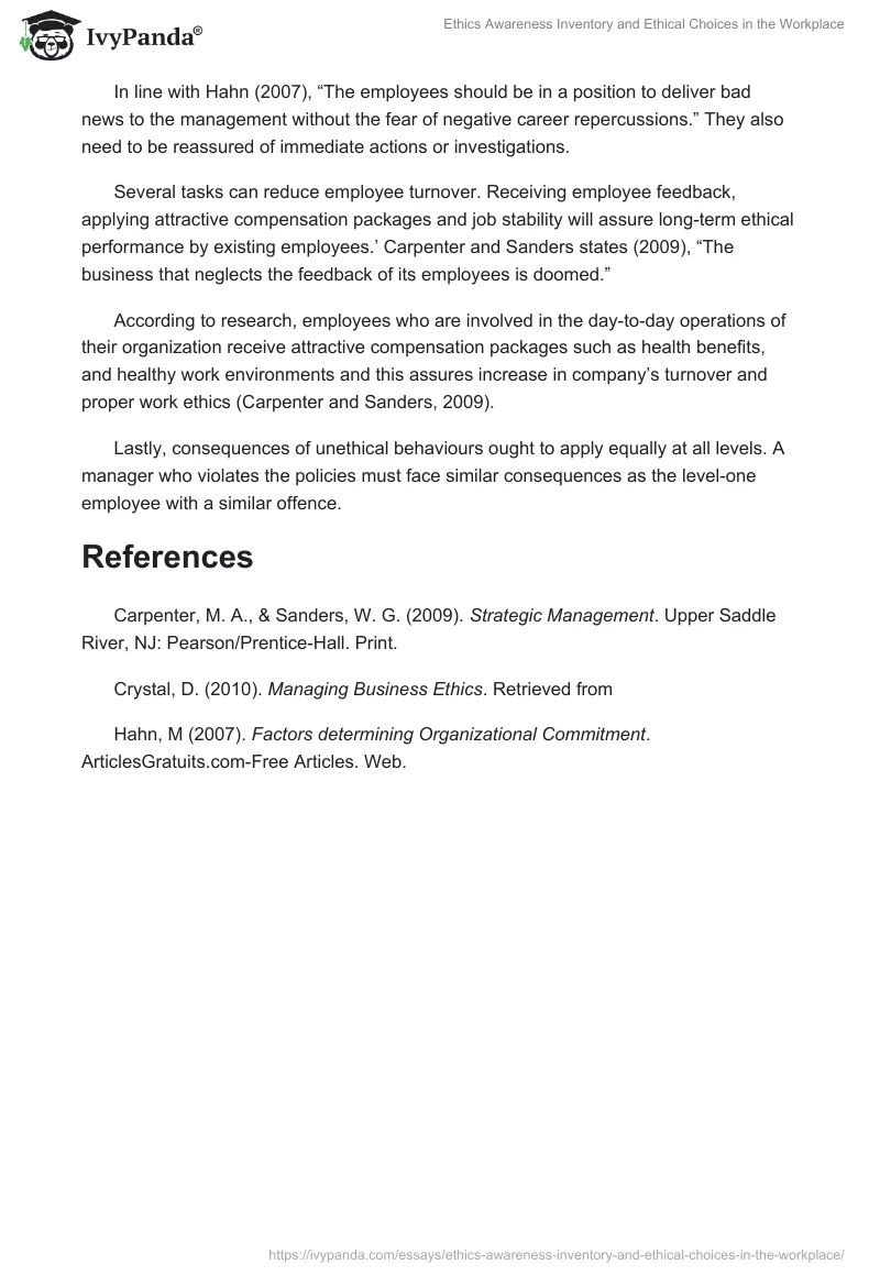 Ethics Awareness Inventory and Ethical Choices in the Workplace. Page 4