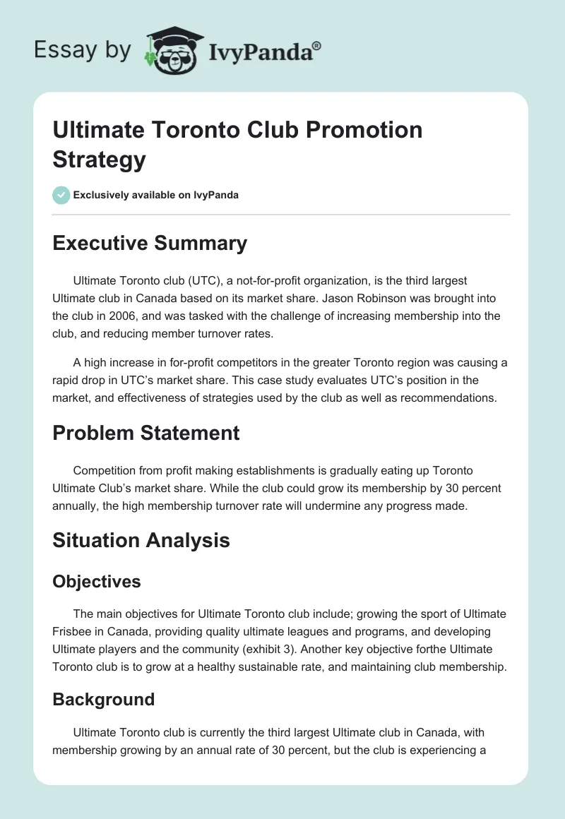 Ultimate Toronto Club Promotion Strategy. Page 1