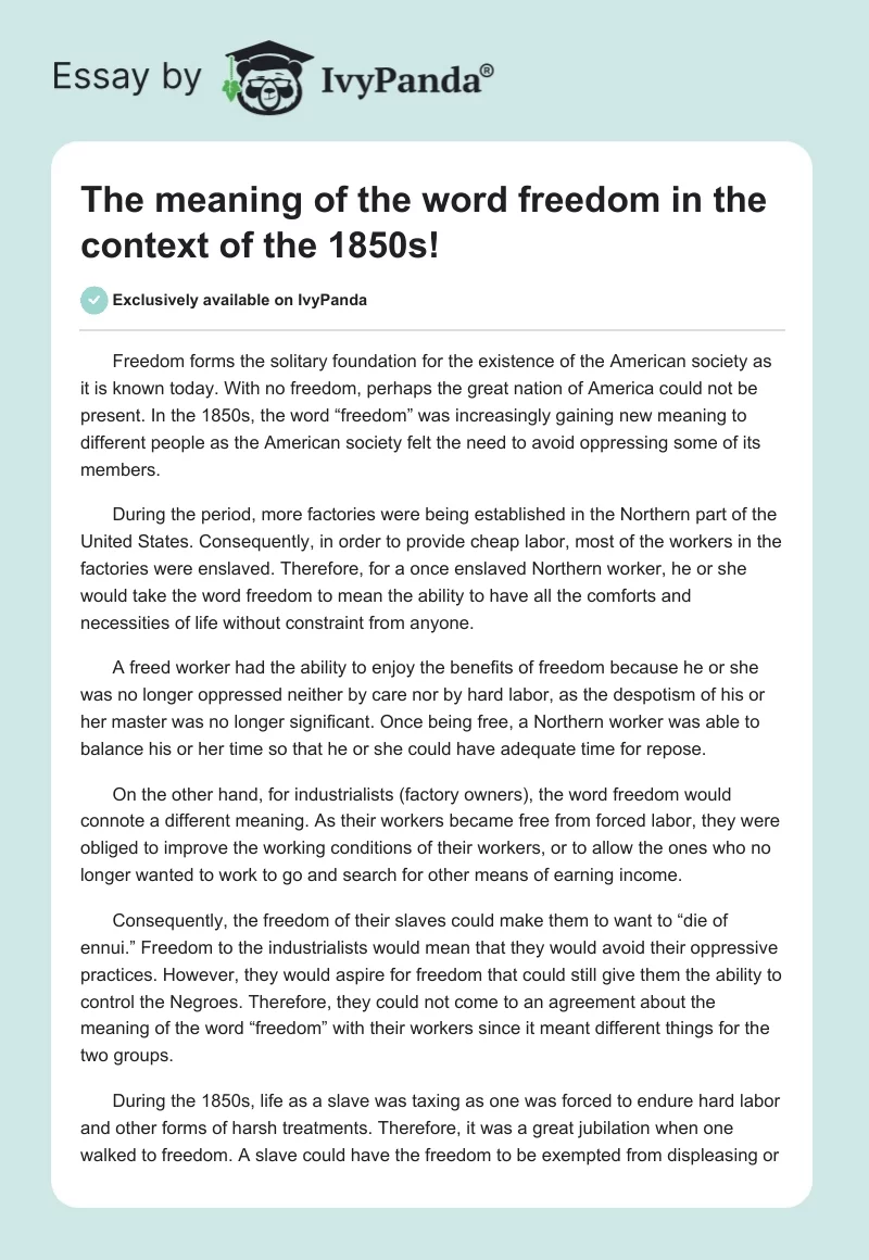 The meaning of the word "freedom" in the context of the 1850s!. Page 1