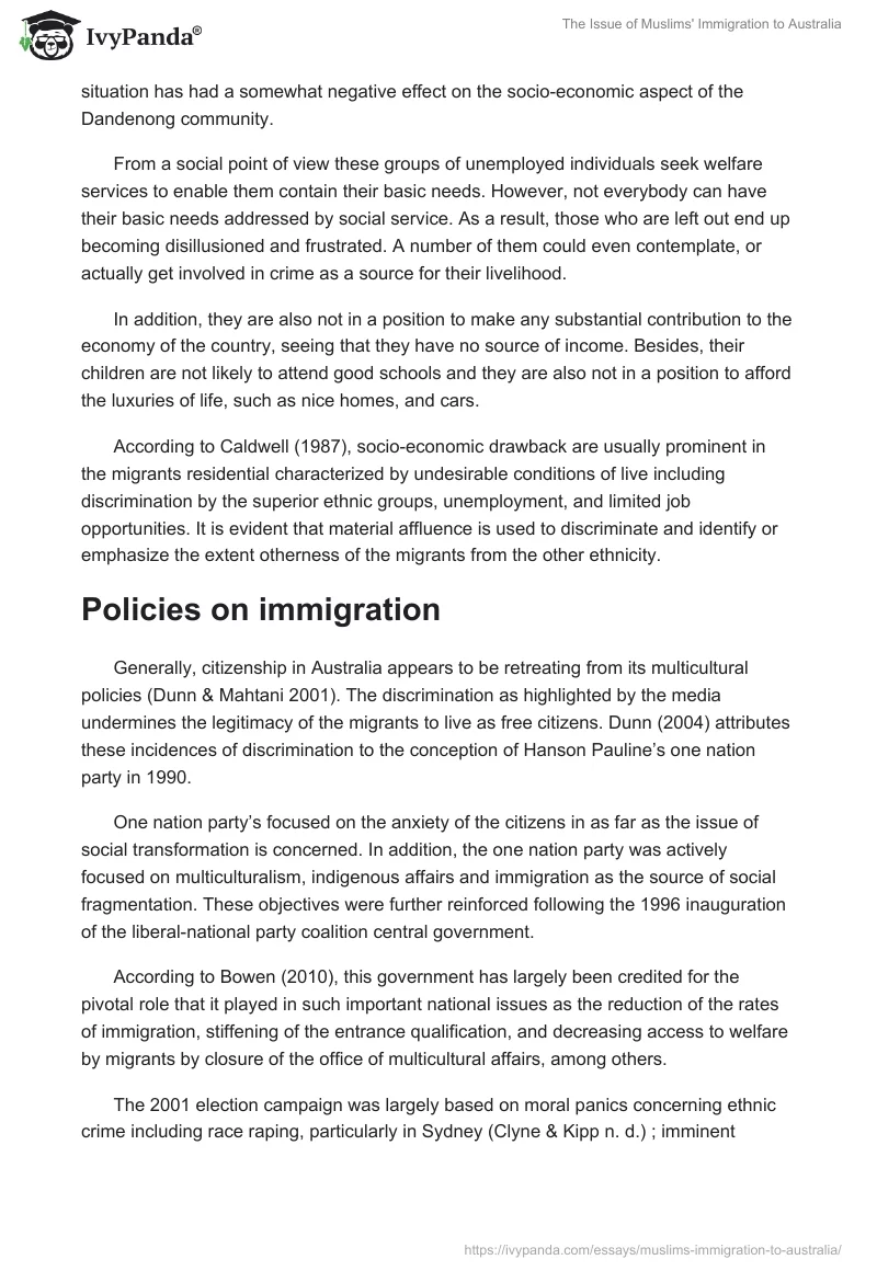 The Issue of Muslims' Immigration to Australia. Page 5