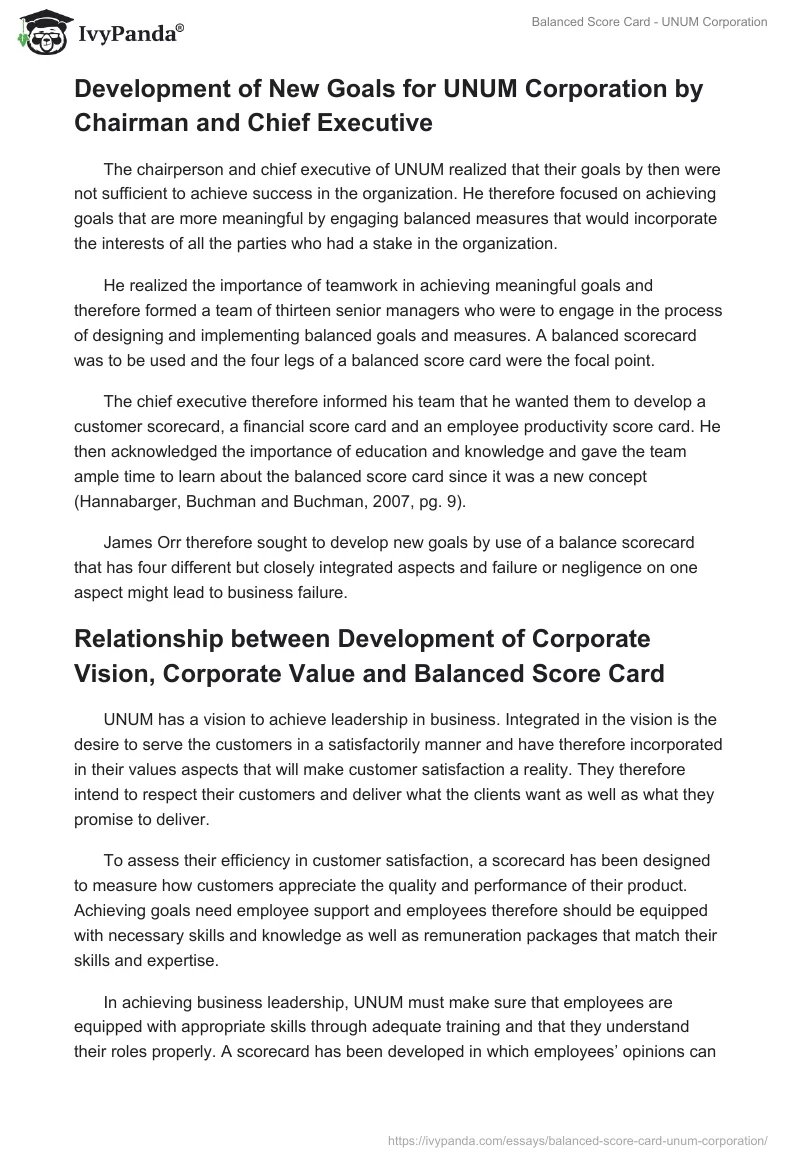 Balanced Score Card - UNUM Corporation. Page 2