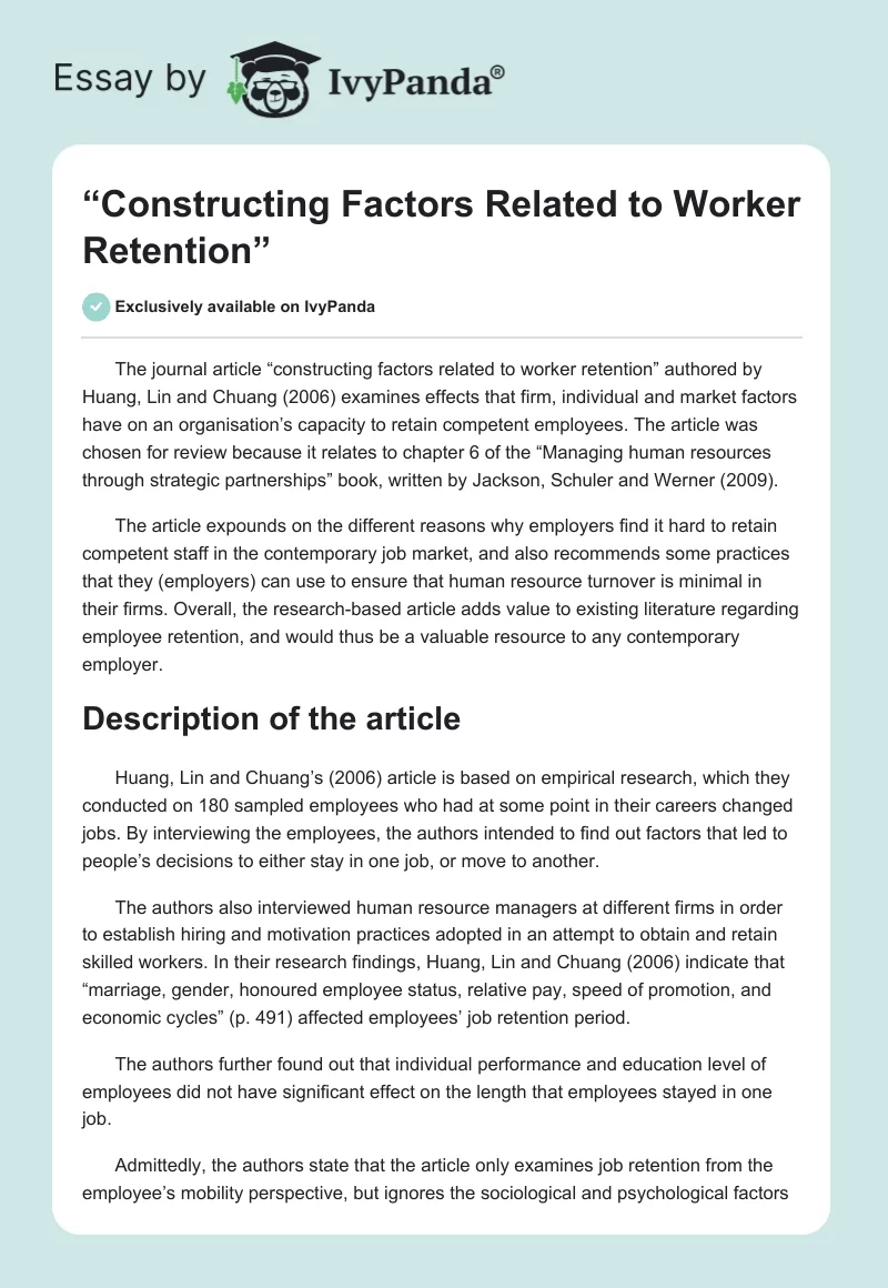 “Constructing Factors Related to Worker Retention”. Page 1