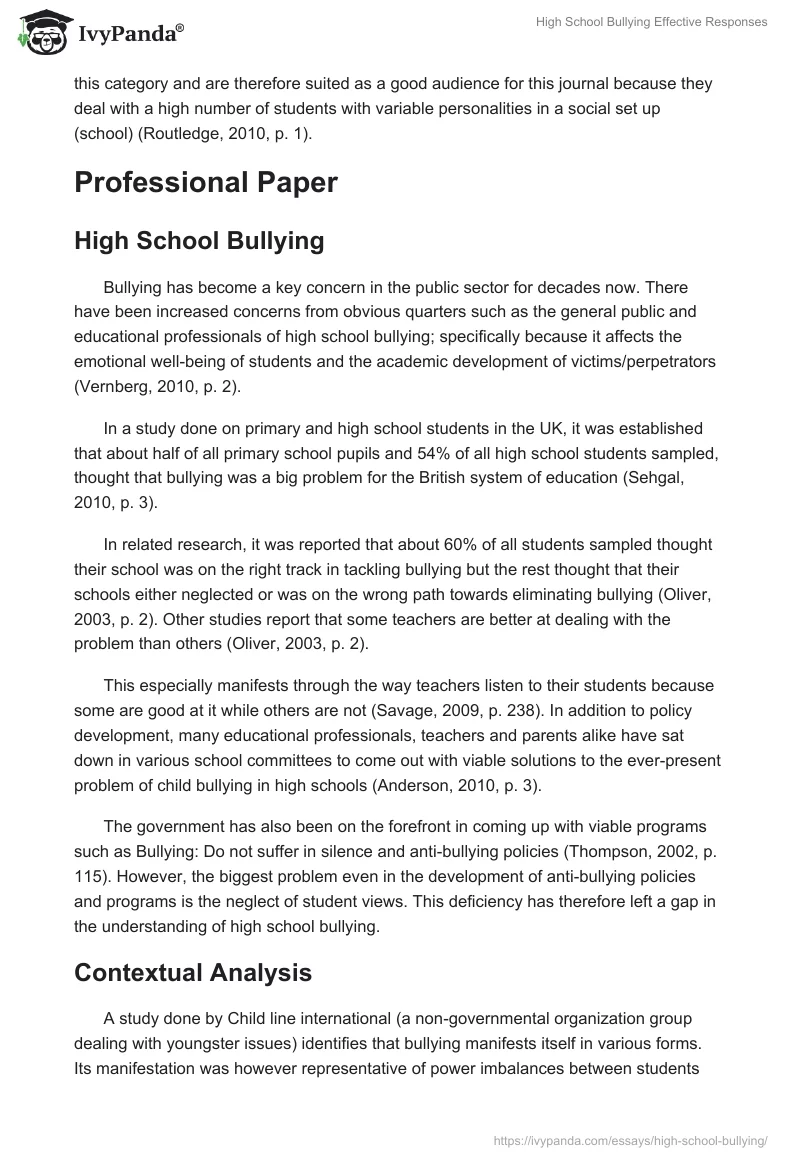 High School Bullying Effective Responses. Page 4