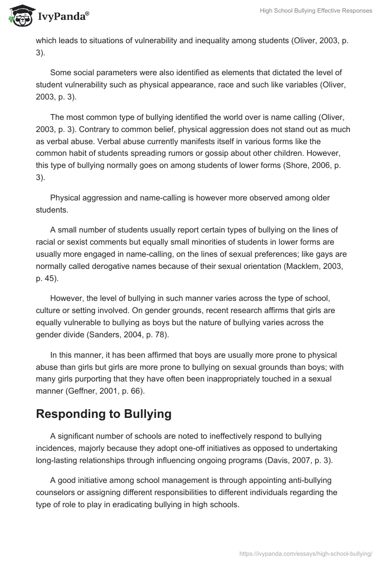 High School Bullying Effective Responses. Page 5