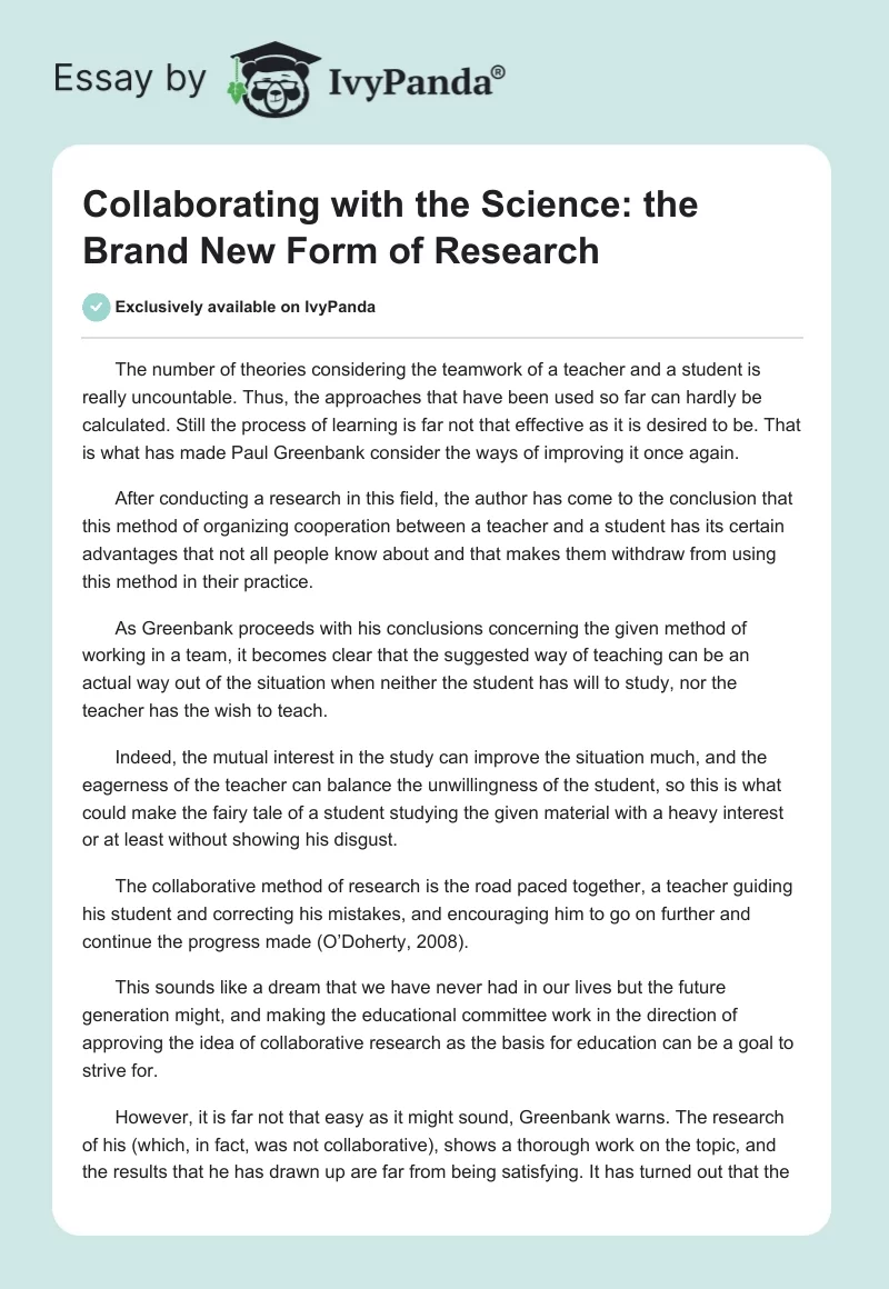 Collaborating With the Science: The Brand New Form of Research. Page 1