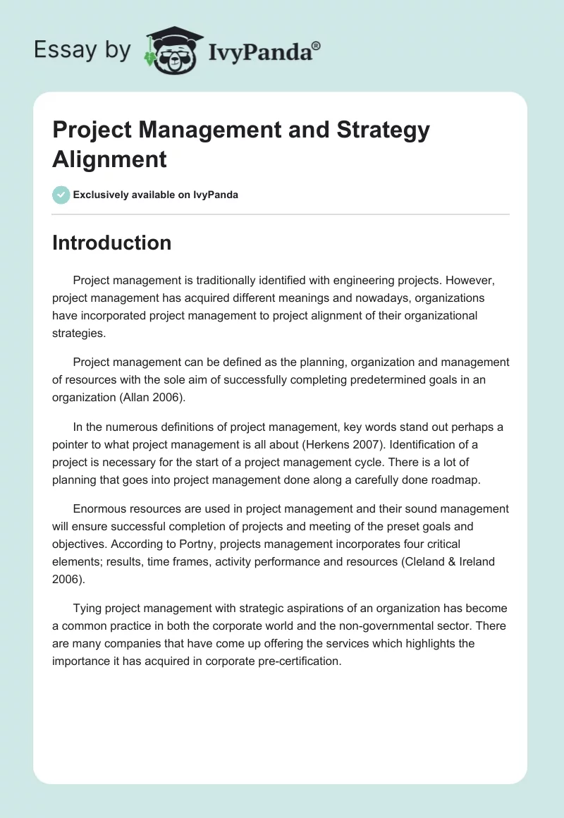 Project Management and Strategy Alignment. Page 1