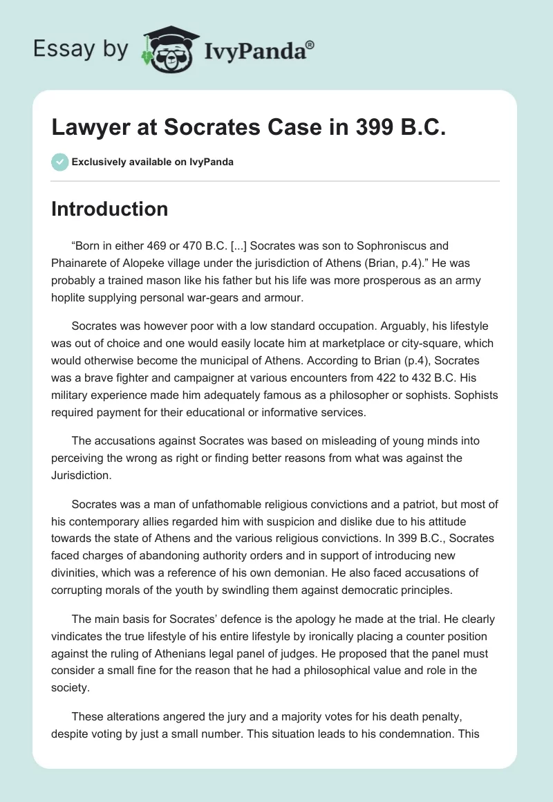 Lawyer at Socrates Case in 399 B.C.. Page 1