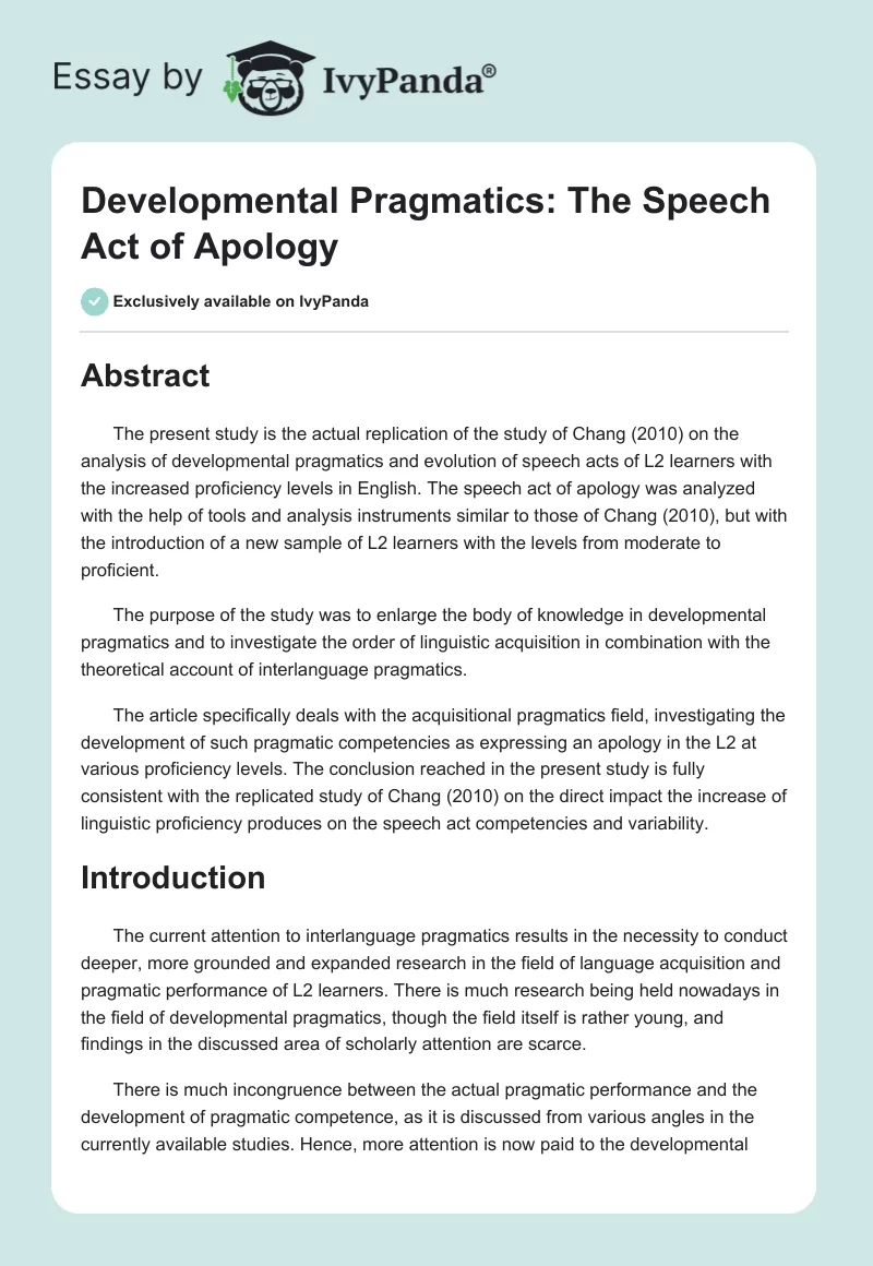 Developmental Pragmatics: The Speech Act of Apology. Page 1