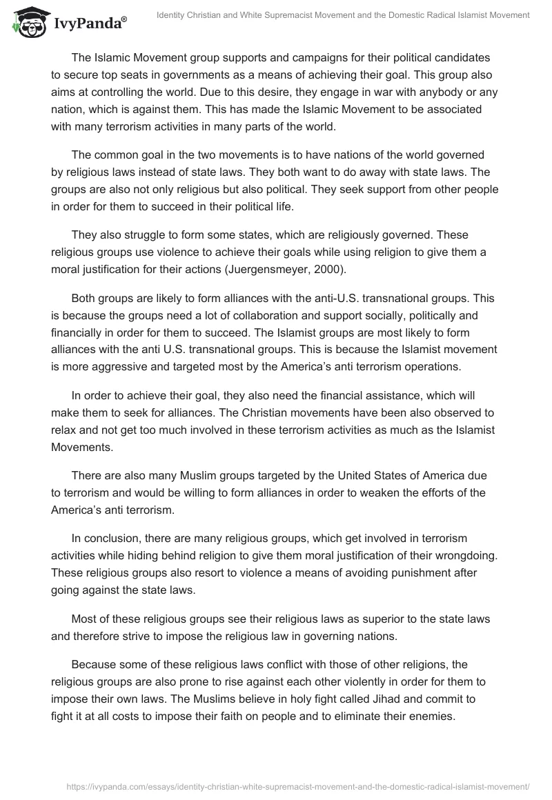 Identity Christian and White Supremacist Movement and the Domestic Radical Islamist Movement. Page 3