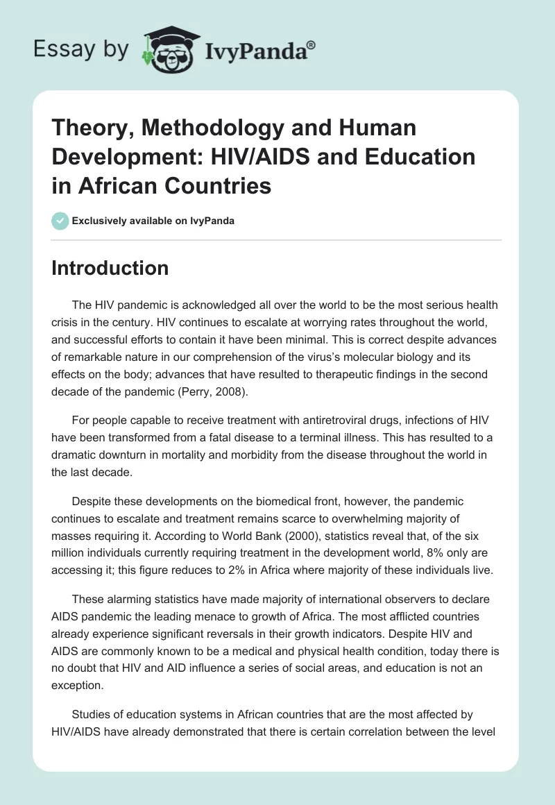 Theory, Methodology and Human Development: HIV/AIDS and Education in African Countries. Page 1