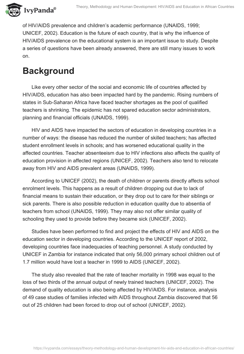 Theory, Methodology and Human Development: HIV/AIDS and Education in African Countries. Page 2