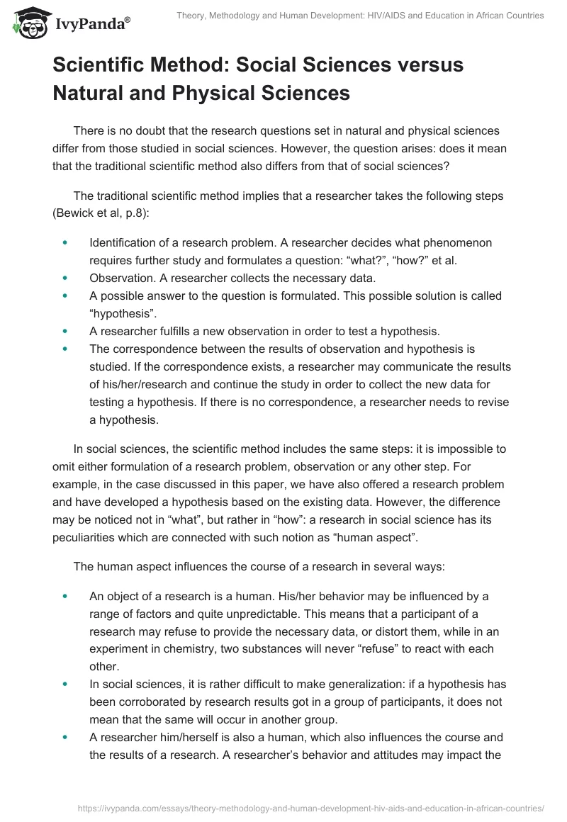 Theory, Methodology and Human Development: HIV/AIDS and Education in African Countries. Page 5