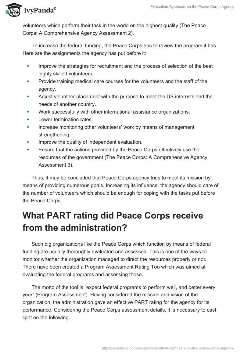 Evaluation Synthesis on the Peace Corps Agency. Page 3