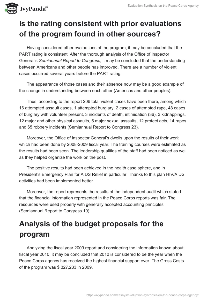 Evaluation Synthesis on the Peace Corps Agency. Page 5