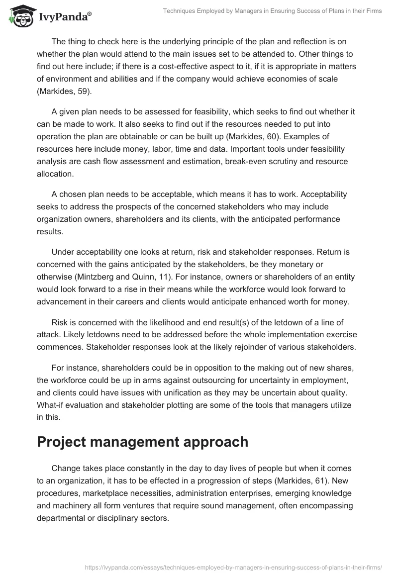 Techniques Employed by Managers in Ensuring Success of Plans in their Firms. Page 4