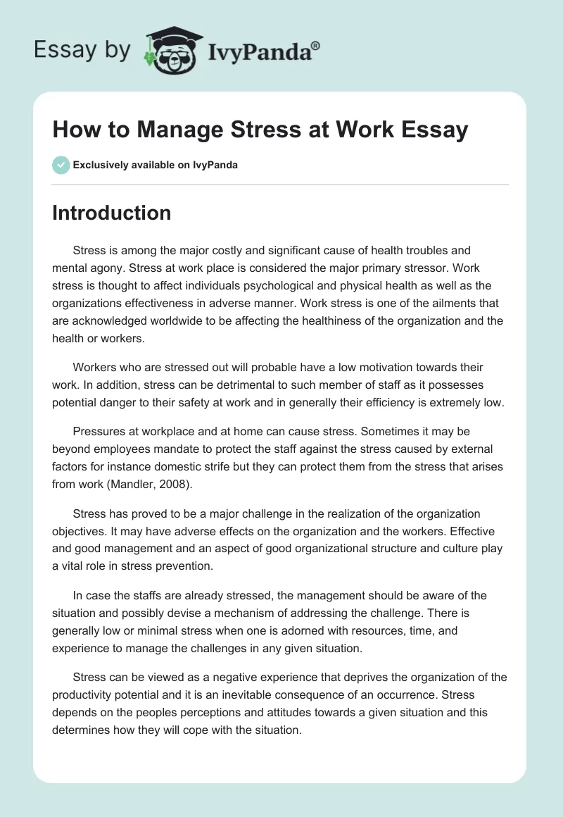 How to Manage Stress at Work Essay. Page 1