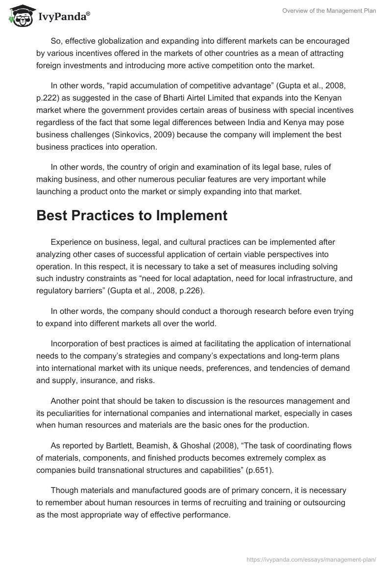 Overview of the Management Plan. Page 2