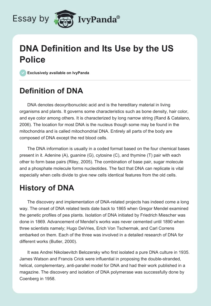 DNA Definition and Its Use by the US Police. Page 1