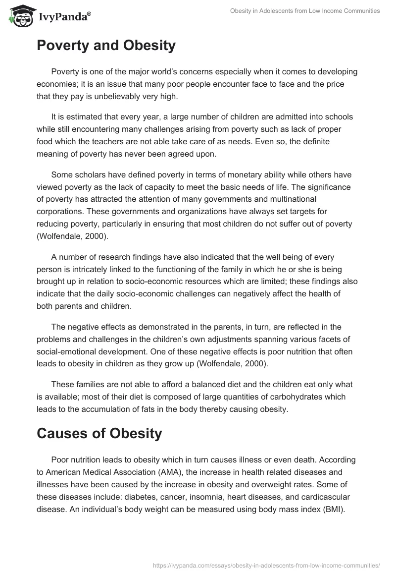 Obesity in Adolescents From Low Income Communities. Page 2