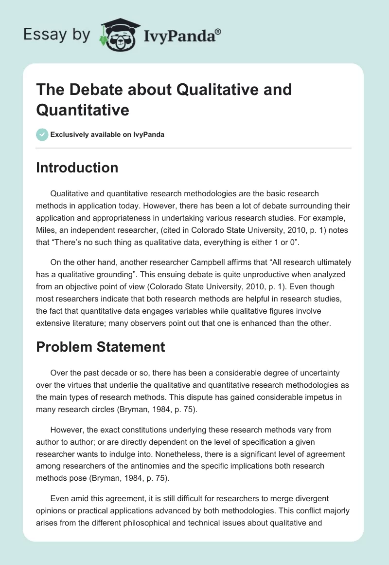 The Debate about Qualitative and Quantitative. Page 1