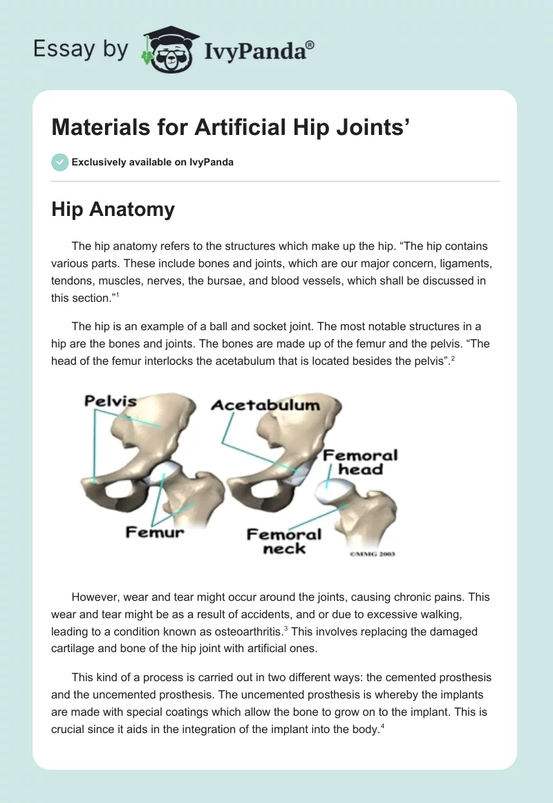 Materials for Artificial Hip Joints’. Page 1