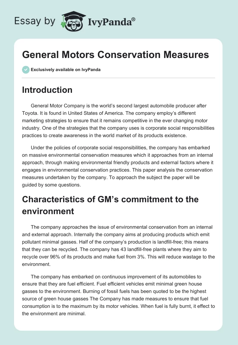 General Motors Conservation Measures. Page 1