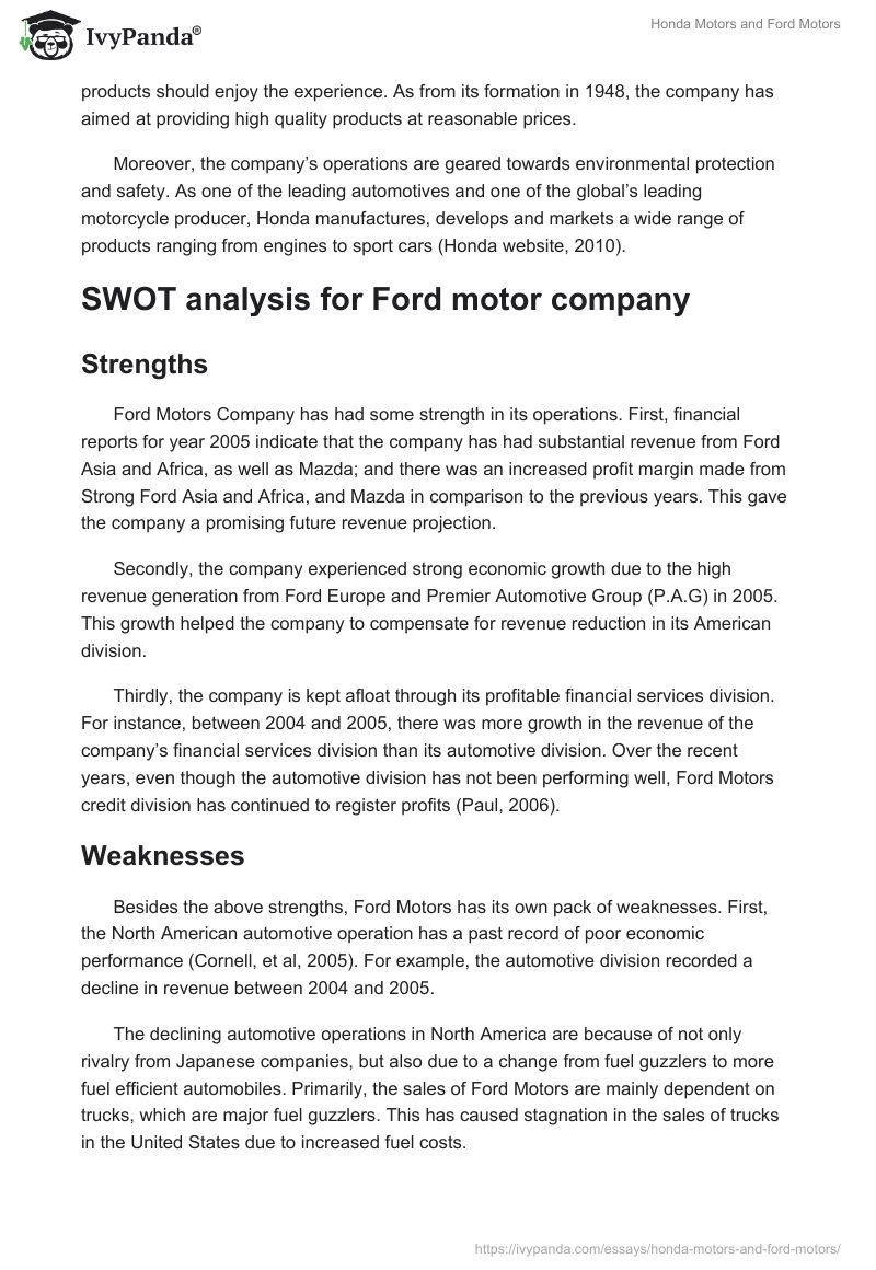 Honda Motors and Ford Motors. Page 2