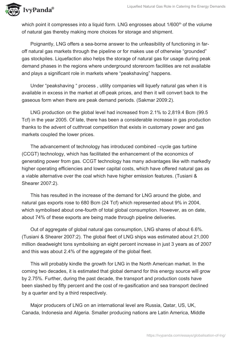 Liquefied Natural Gas Role in Catering the Energy Demands. Page 3