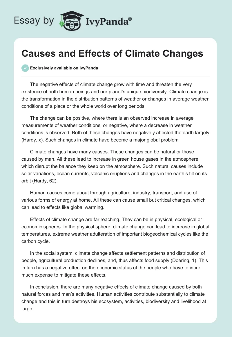 Causes and Effects of Climate Changes. Page 1
