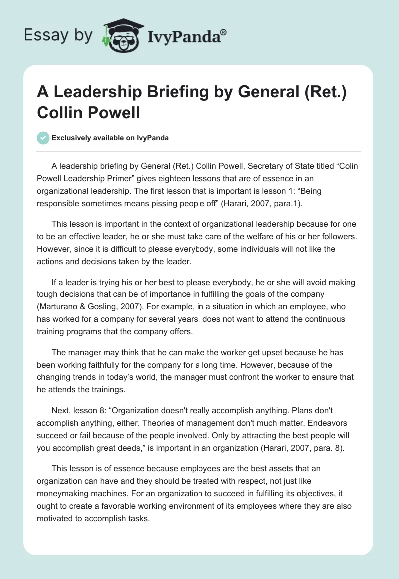 A Leadership Briefing by General (Ret.) Collin Powell. Page 1