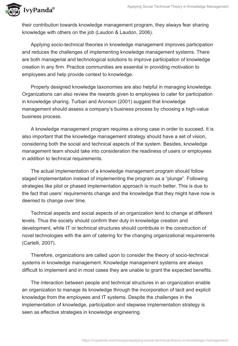Applying Social Technical Theory in Knowledge Management. Page 3