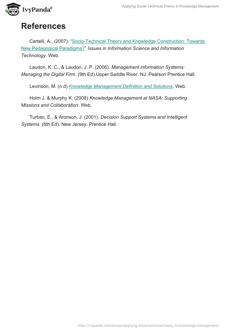 Applying Social Technical Theory in Knowledge Management. Page 4