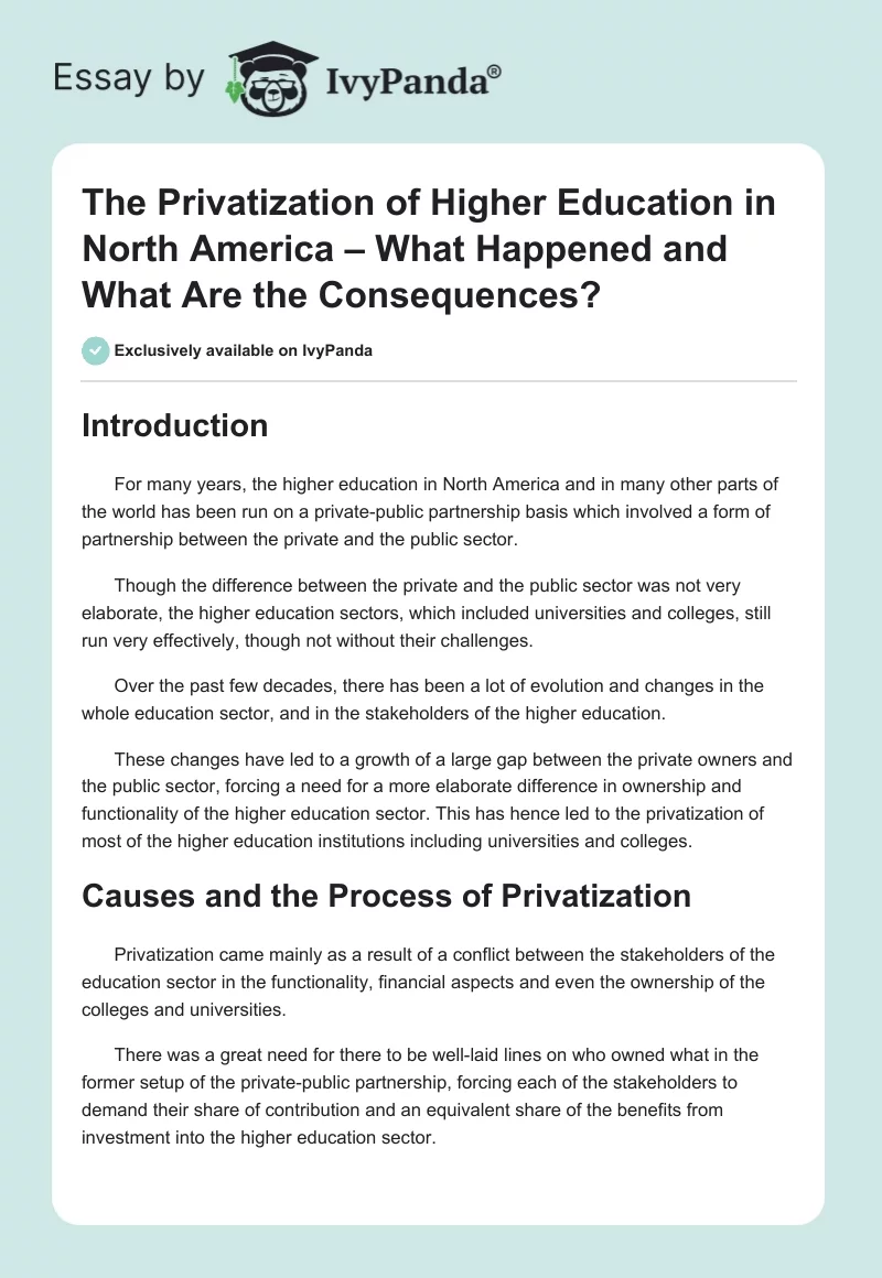 The Privatization of Higher Education in North America – What Happened and What Are the Consequences?. Page 1