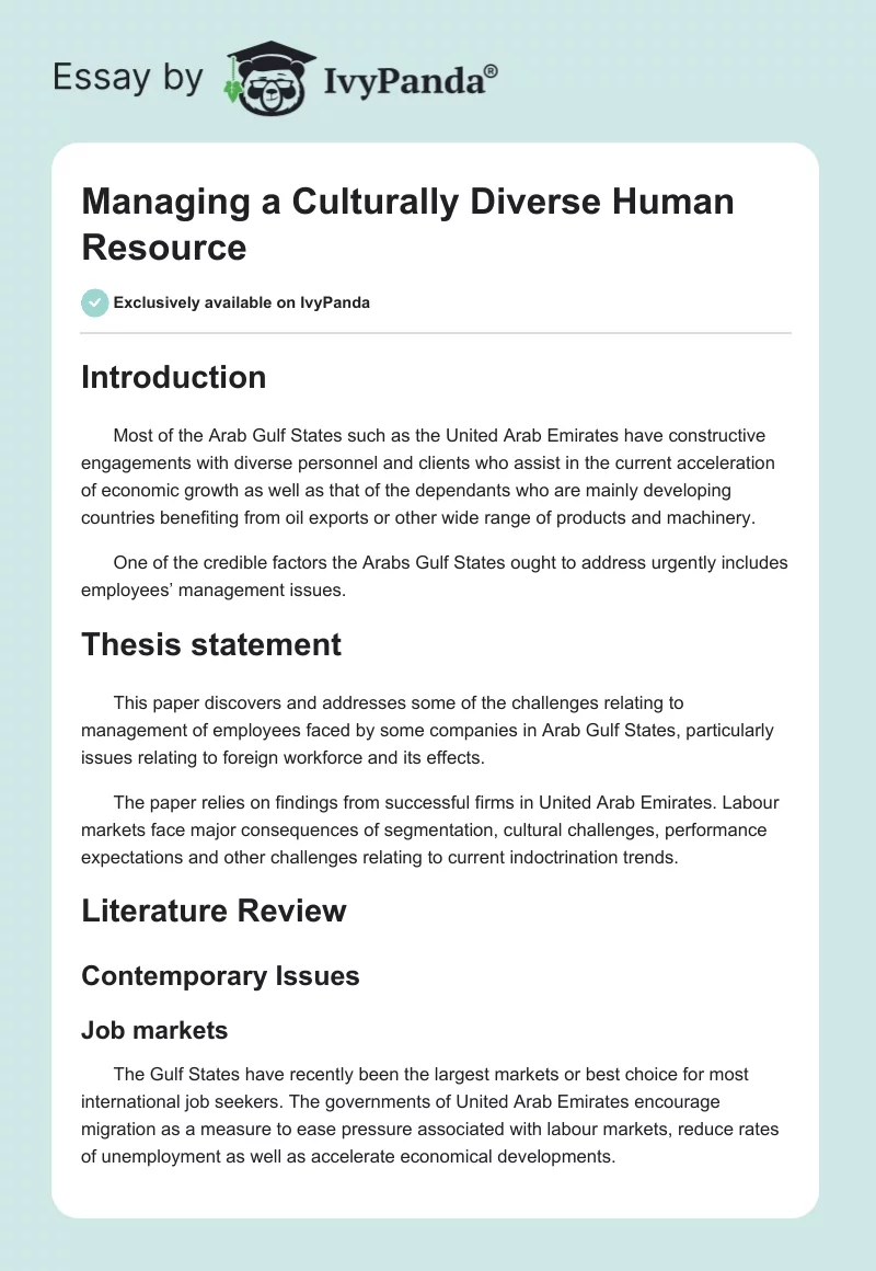 Managing a Culturally Diverse Human Resource. Page 1