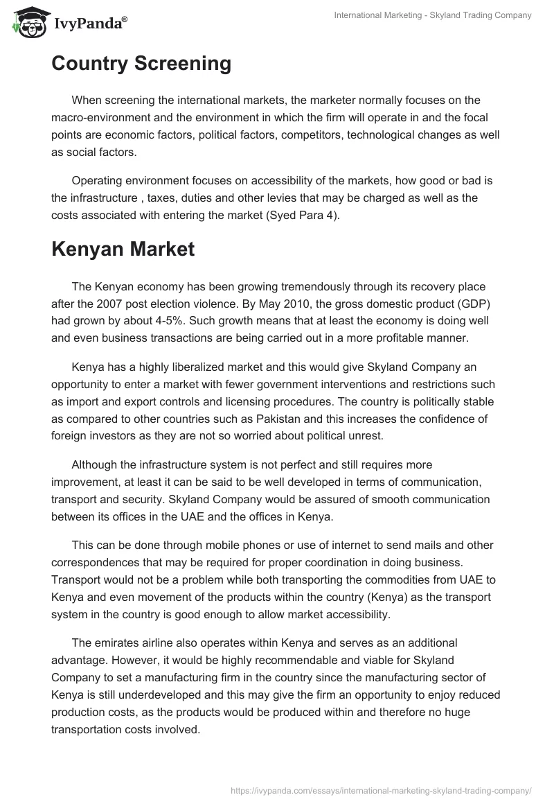 International Marketing - Skyland Trading Company. Page 2