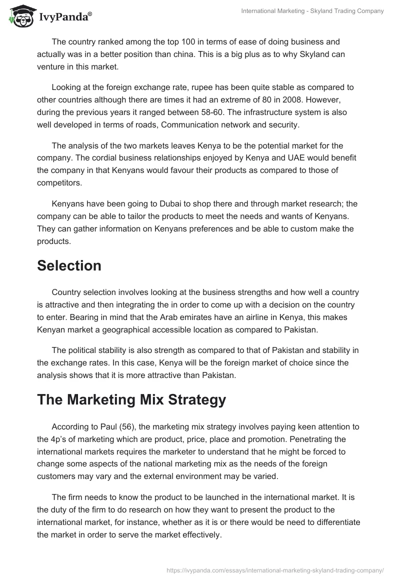 International Marketing - Skyland Trading Company. Page 4