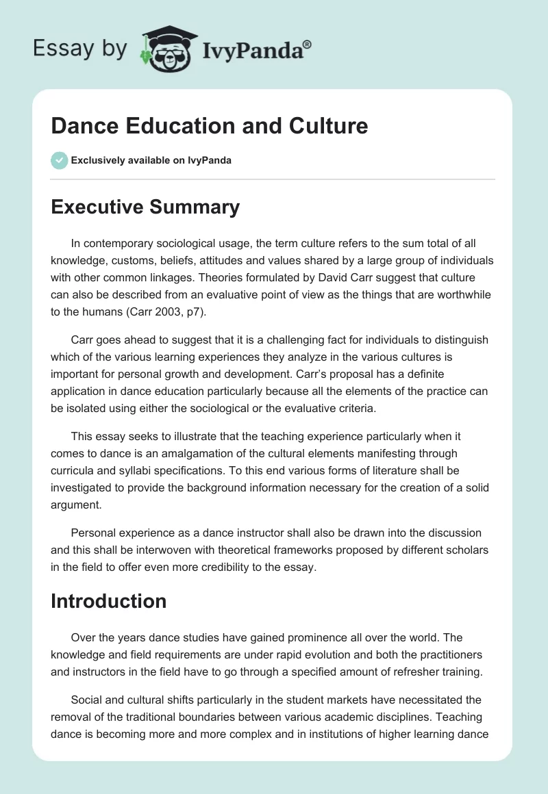 Dance Education and Culture. Page 1
