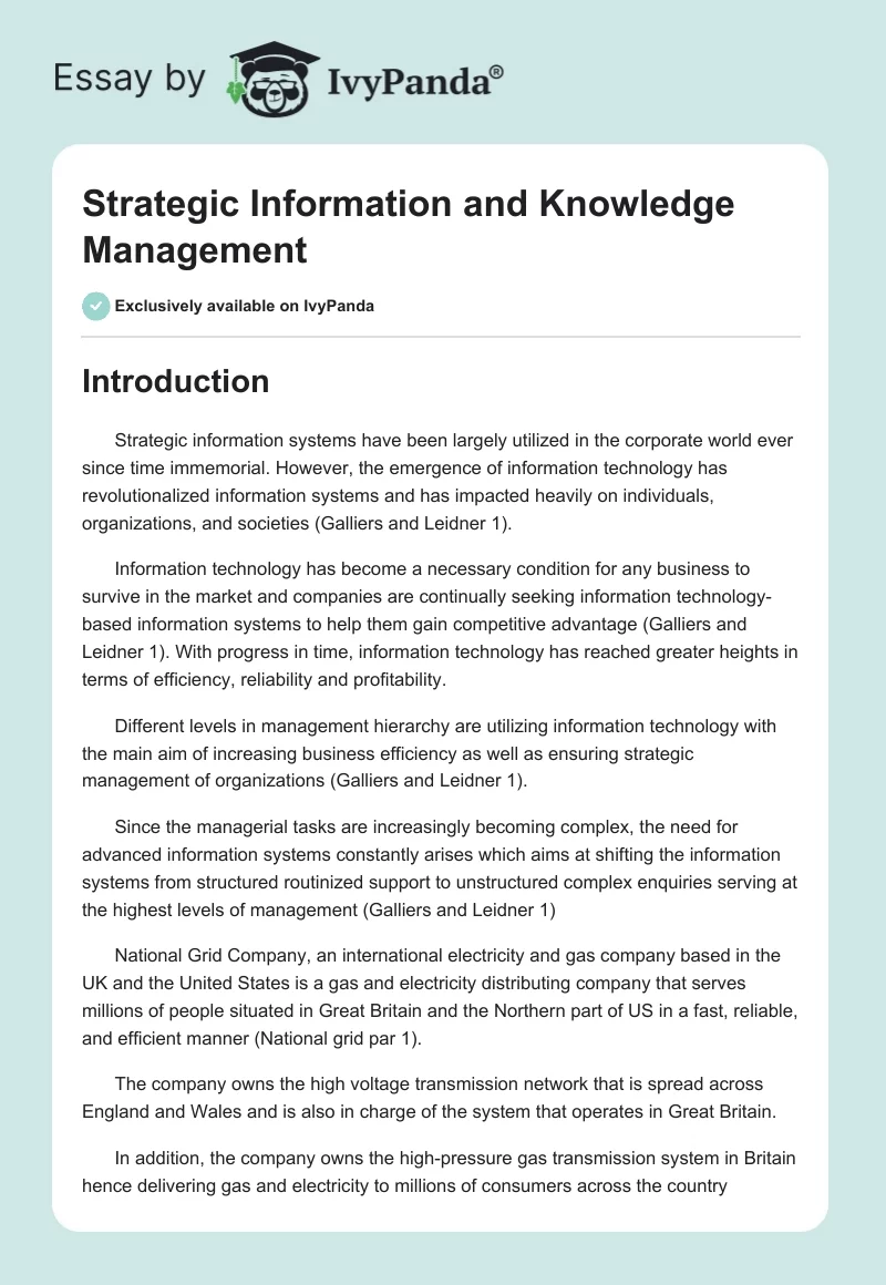 Strategic Information and Knowledge Management. Page 1